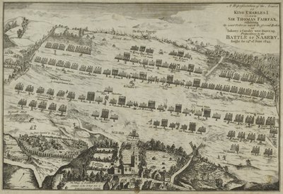 Darstellung der Armeen von König Karl I. und Sir Thomas Fairfax vor der Schlacht von Naseby, 1645 von English School